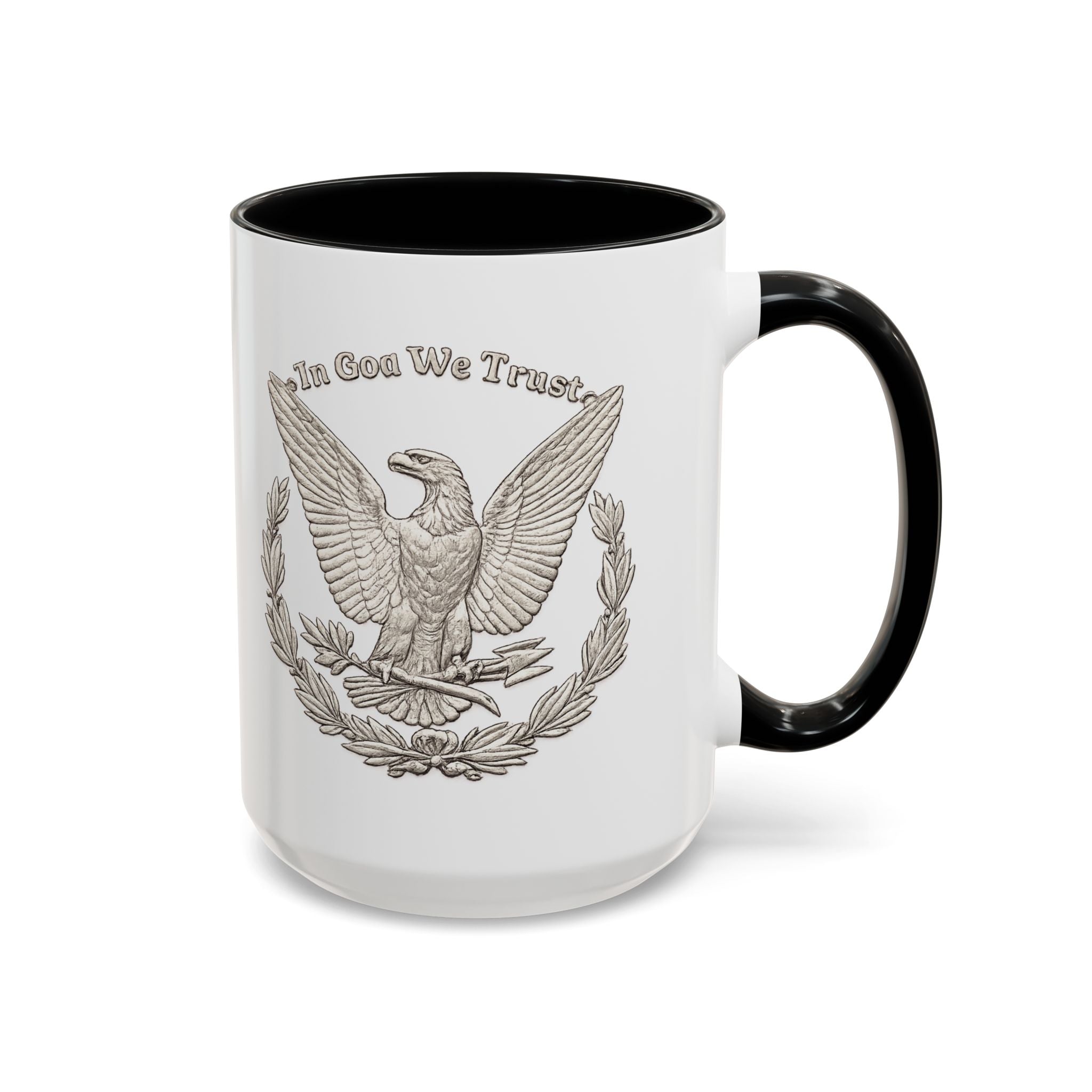 Eagle Emblem Coffee Mug — "In God We Trust" Accent Ceramic Mug (11/15oz)