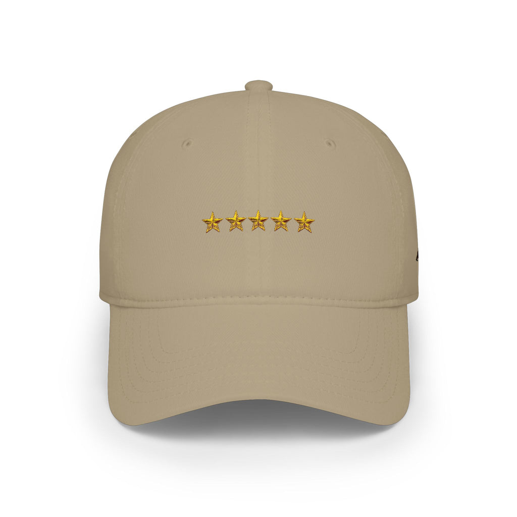 Red Low Profile Cap with Five Gold Stars Embroidery — Patriotic 5-Star Baseball Hat