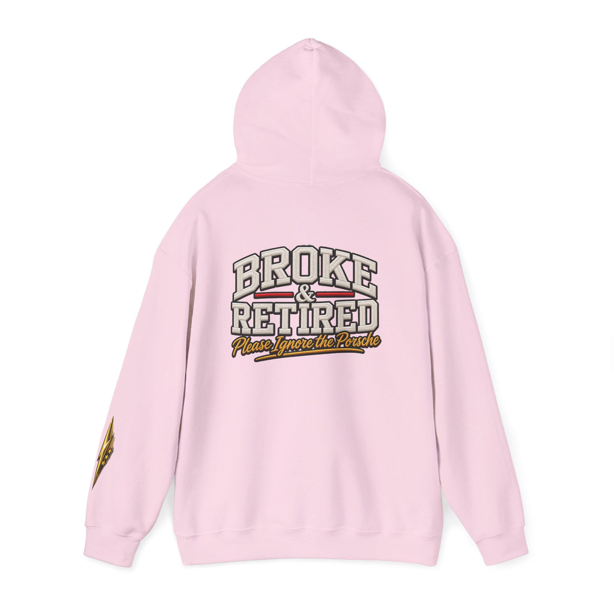 Broke & Retired Hoodie — 'Please Ignore the Pockets' Graphic Sweatshirt