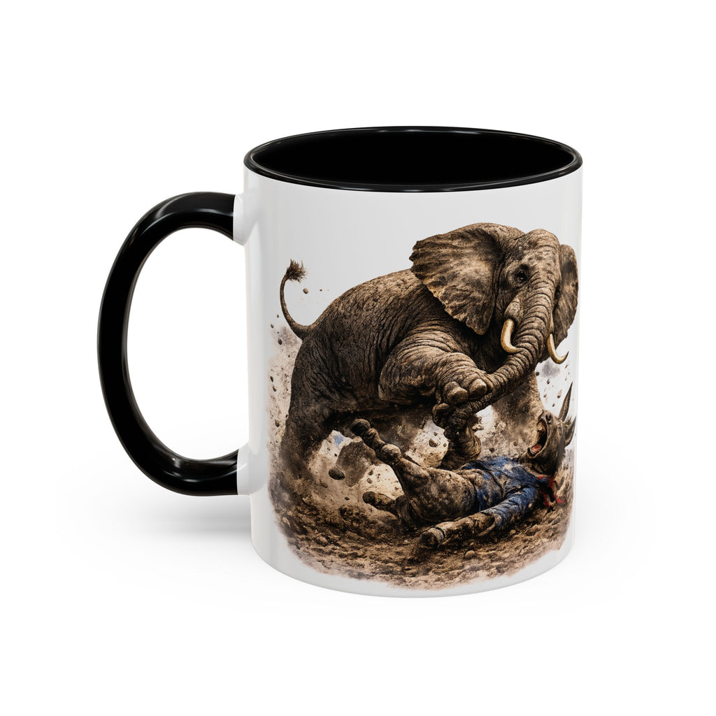 Elephant Charge Accent Coffee Mug — Dramatic Wildlife Illustration (11/15oz)