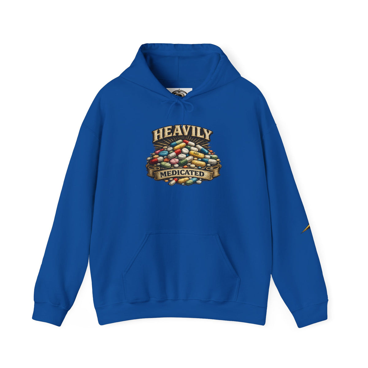 Heavily Medicated Hoodie — 'Heavily Medicated' Pill Pile Graphic Pullover