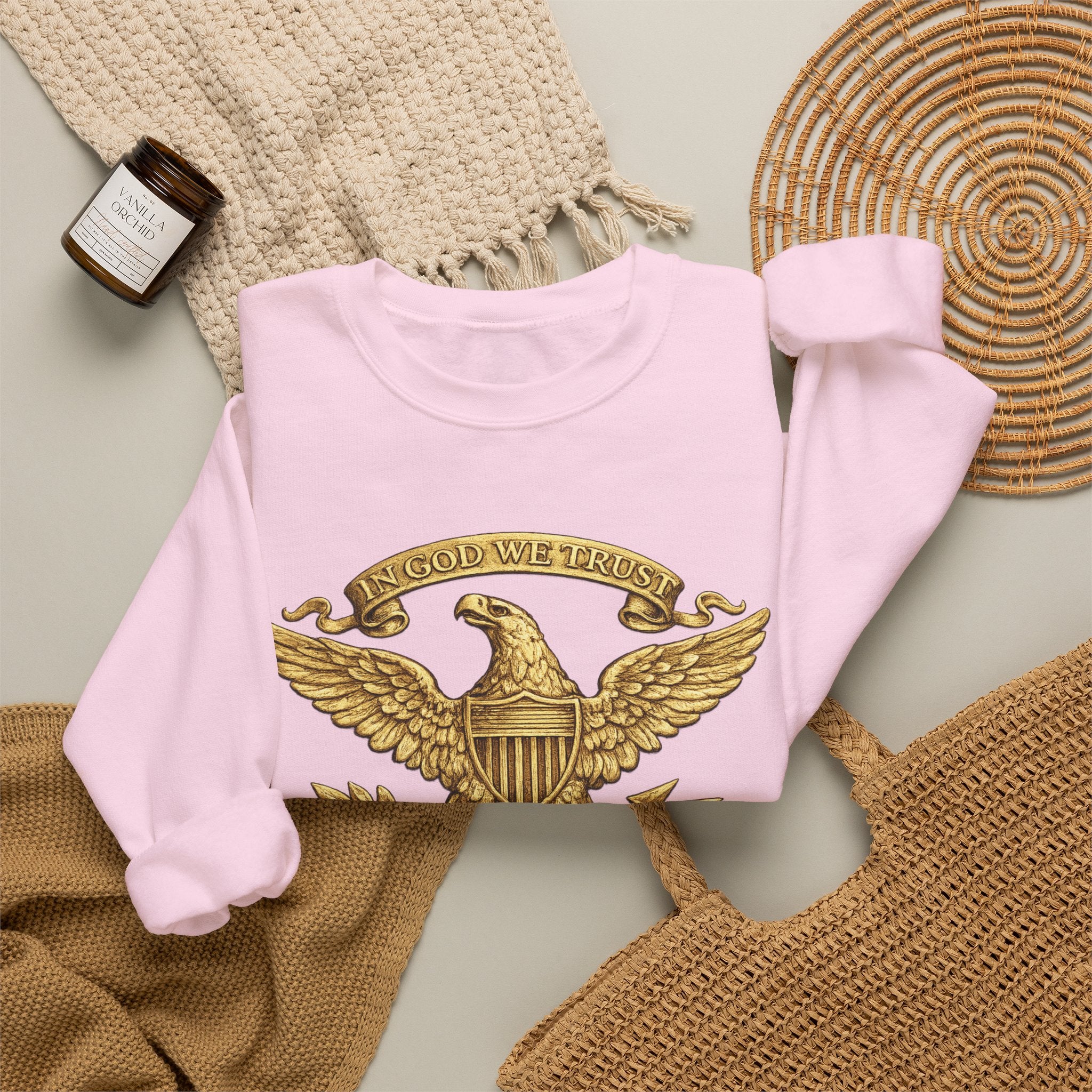 Gold Eagle Emblem Sweatshirt — ‘About We Trust’ Vintage Patriotic Crewneck