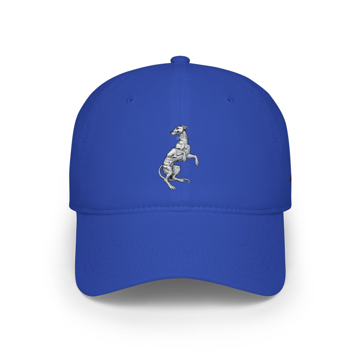 Silver Prancing Greyhound Embroidery — Low Profile Baseball Cap