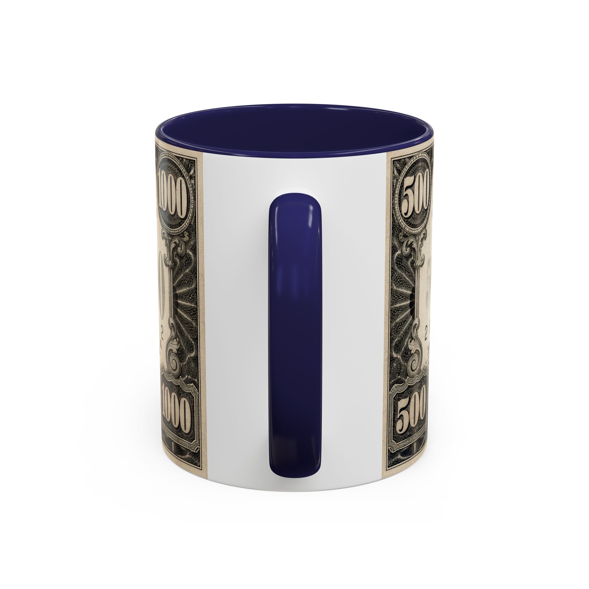 Money Print Coffee Mug — Vintage 1000 & 500 Note Accent Mug