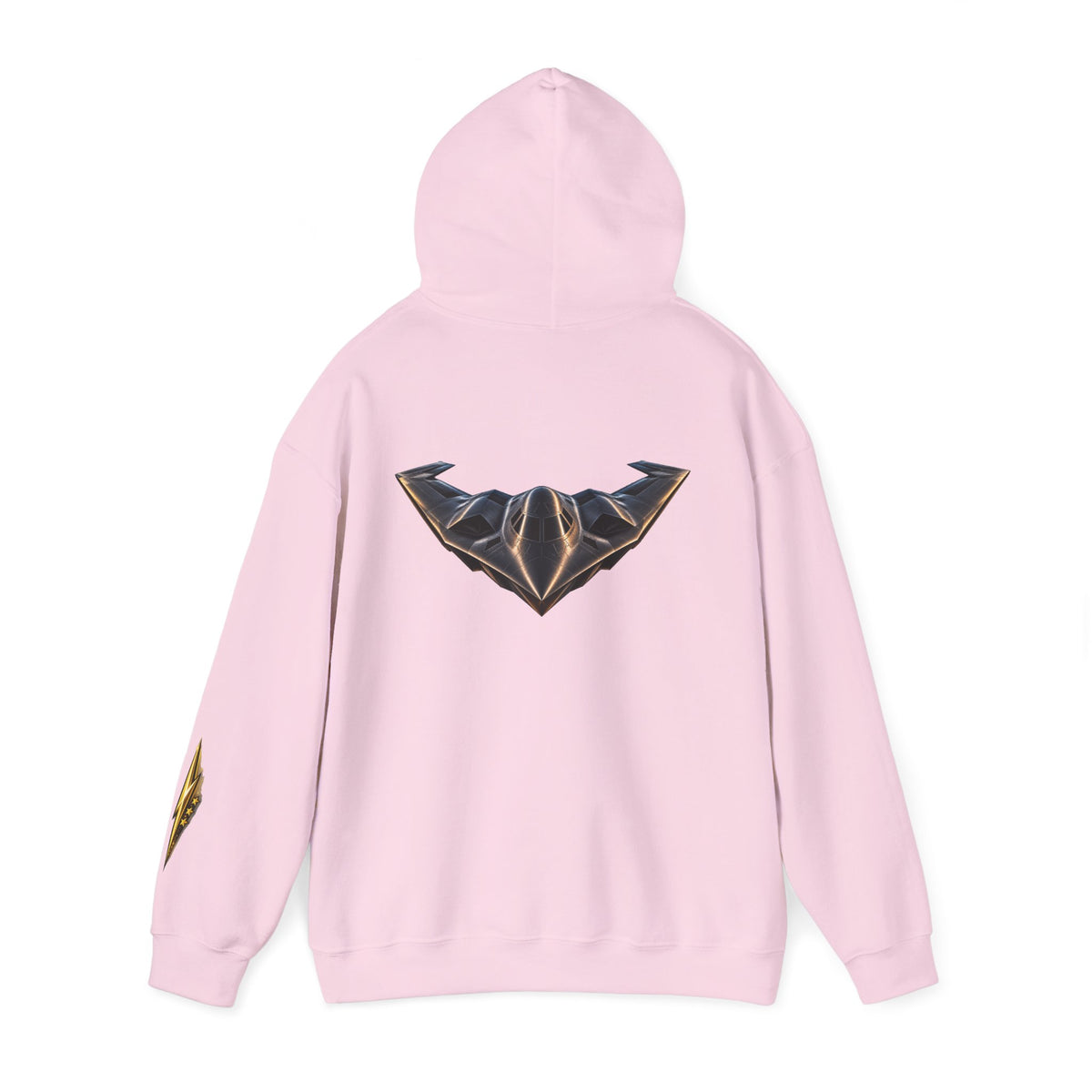 Emblem Armor Hoodie — Black Metallic Crest Back Jet Graphic Hoodie