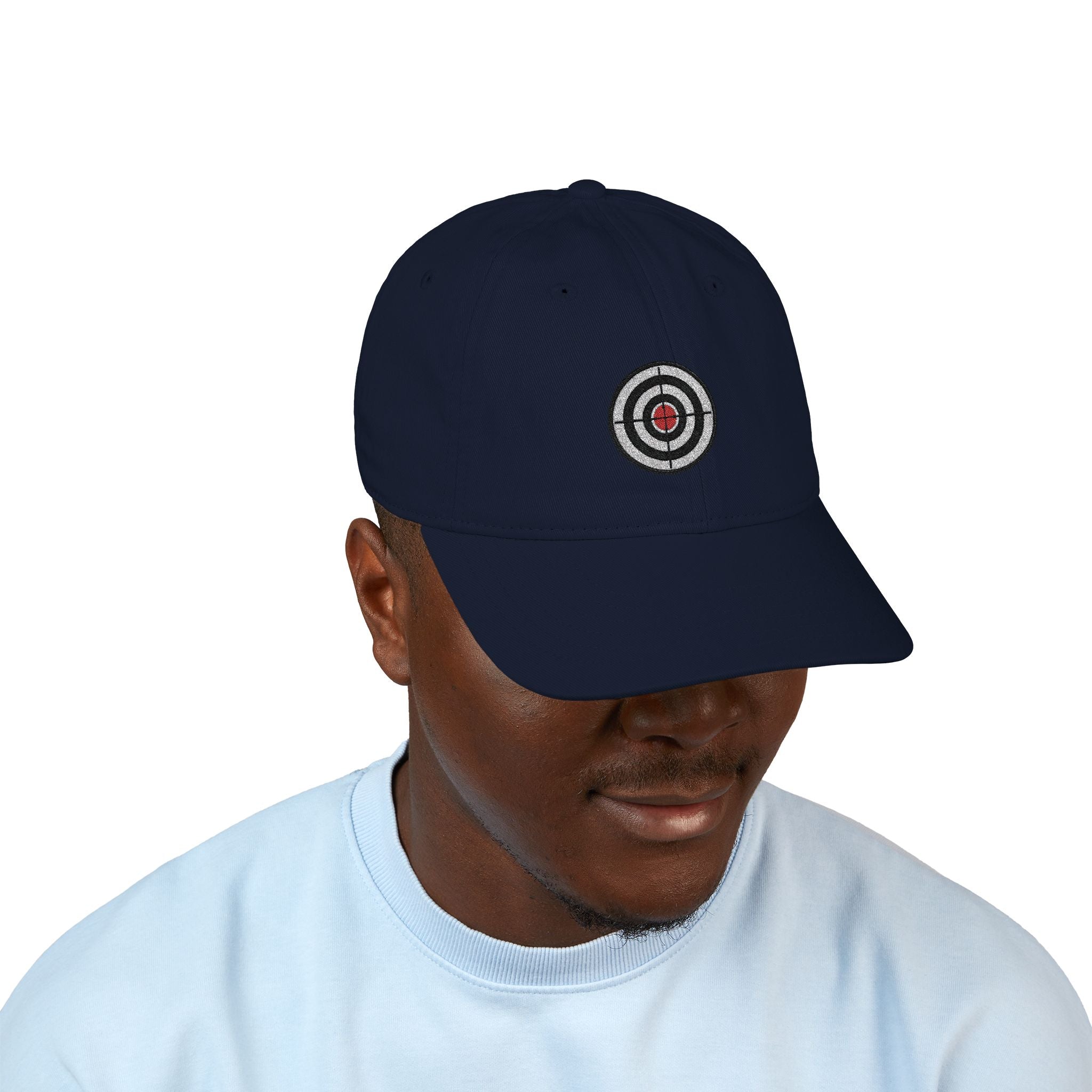 Embroidered Target Baseball Cap — Organic Cotton Dad Hat, Minimal Aim Design