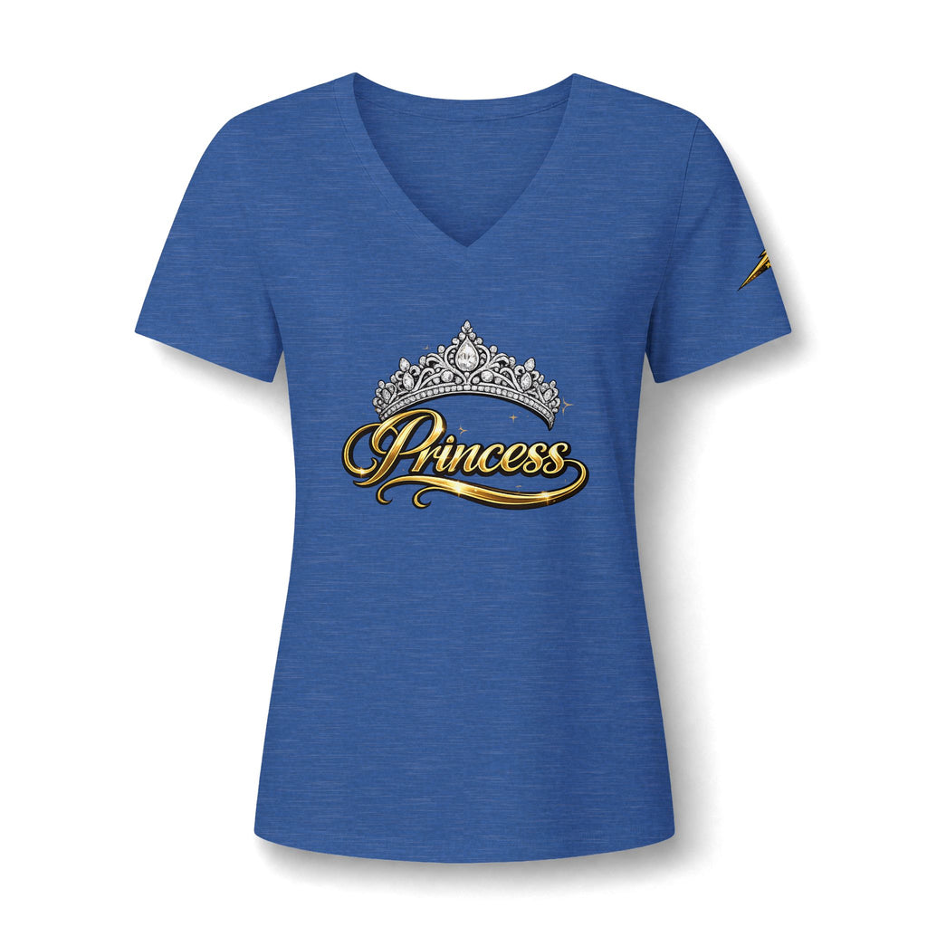 Princess V-Neck Tee — Rhinestone Tiara Graphic Shirt for Women