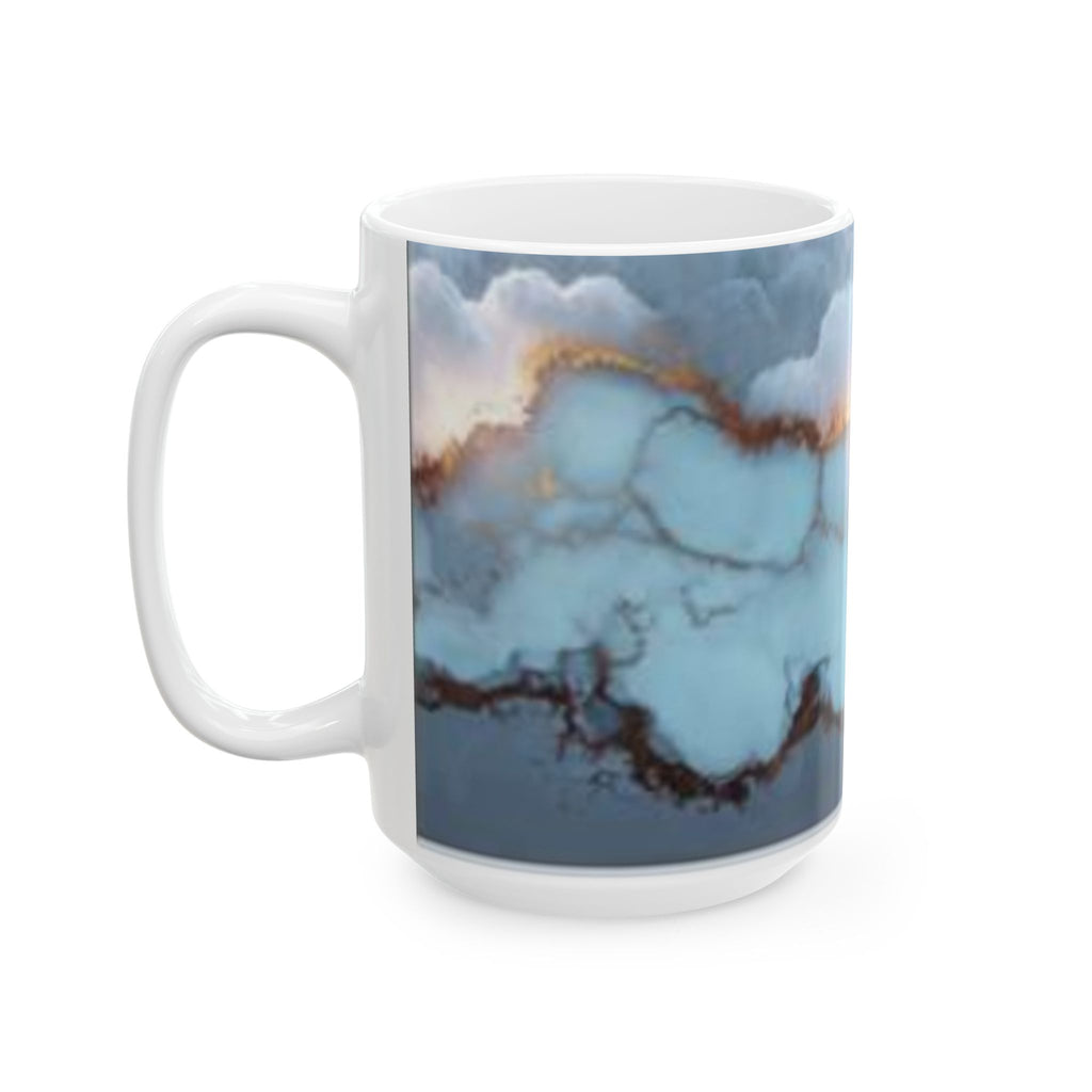 Blue Marble Ceramic Mug — Gold Vein Agate Design (11oz, 15oz)