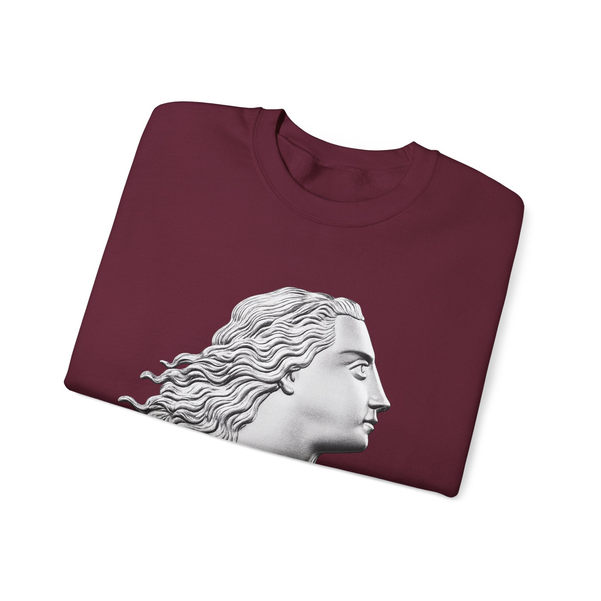 Classical Statue Profile Crewneck Sweatshirt — Sculpted Grecian Head Graphic