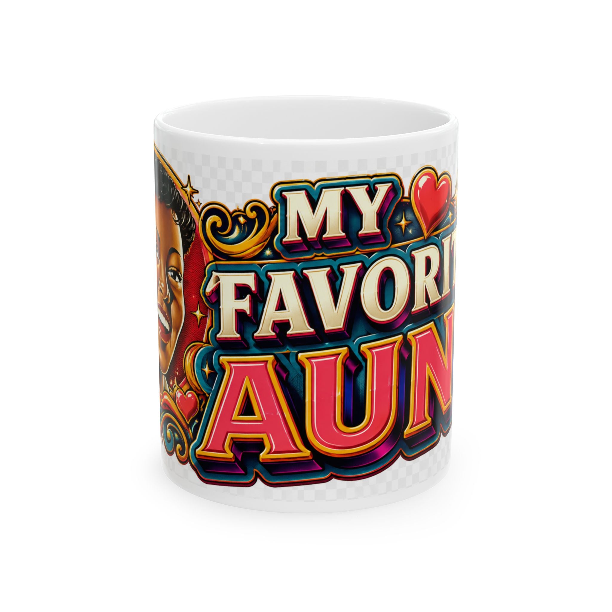 Ceramic Mug — "My Favorite Aunt" Colorful Retro Tattoo-Style Gift Mug (11oz/15oz)