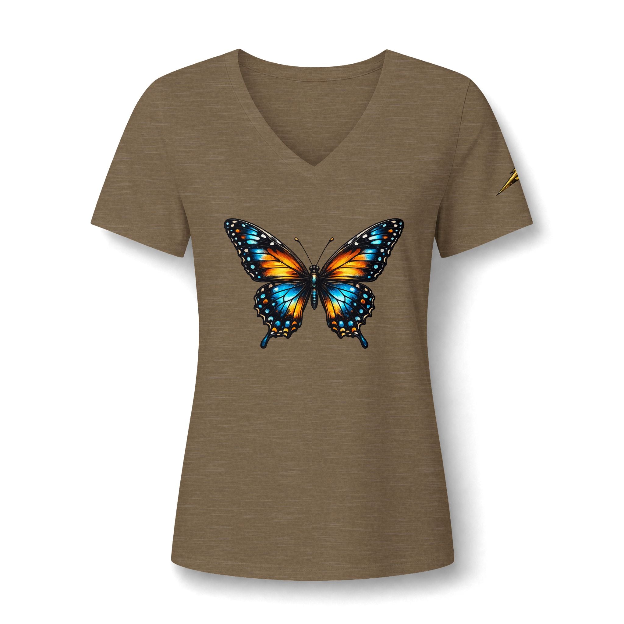 Butterfly V-Neck Tee — Colorful Monarch Graphic Women's T-Shirt