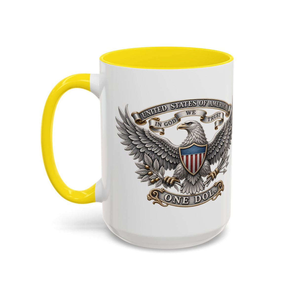 Eagle Shield Accent Coffee Mug — Patriotic "In God We Trust" Design