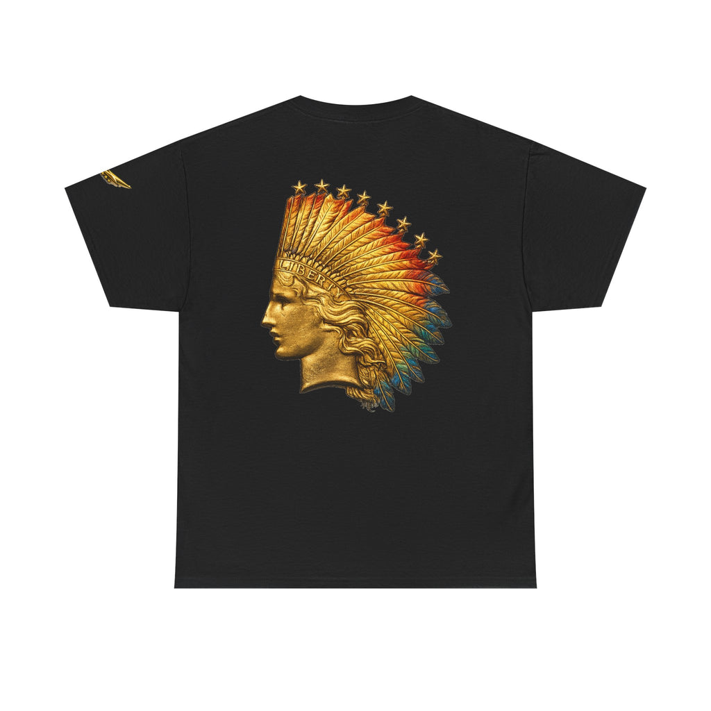 Graphic Tee — Golden Native Chief Headdress Back Print