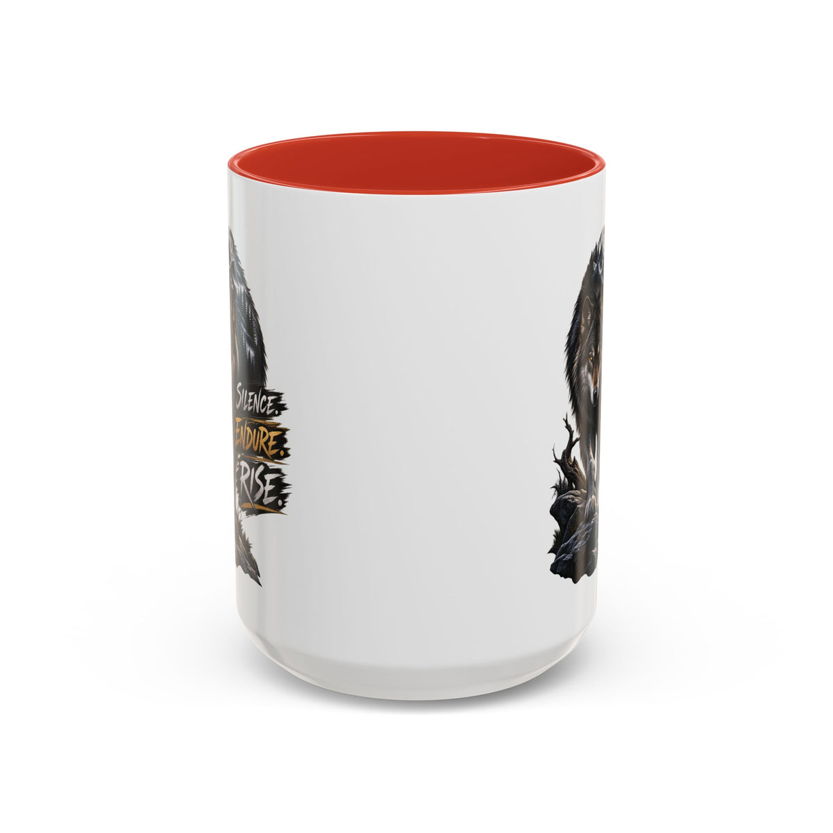 Wolf Graphic Coffee Mug — "Silence Endure Rise" Accent Ceramic Mug (11/15oz)