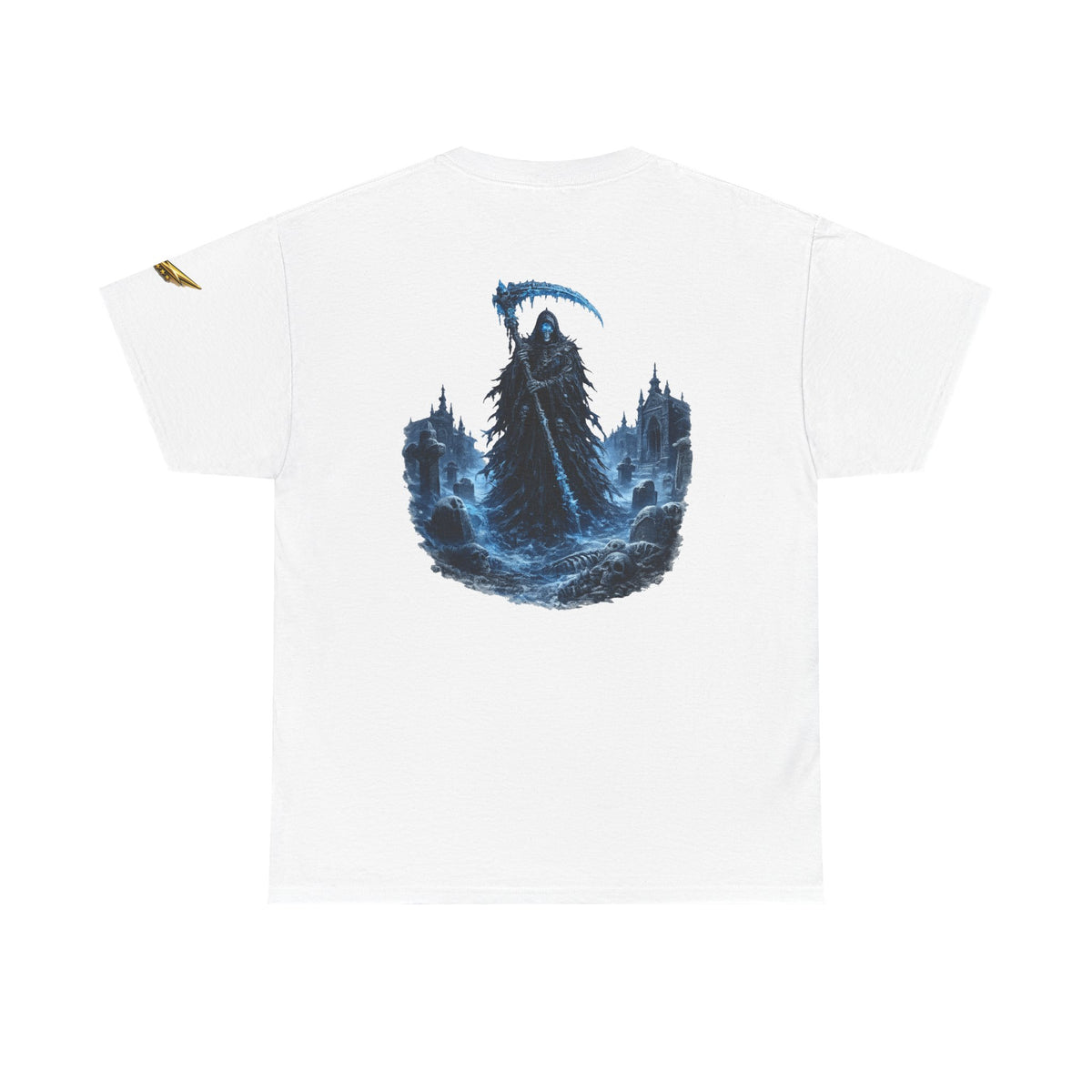 Reaper Scythe Graphic Tee — Gothic Grim Reaper Cityscape T-Shirt