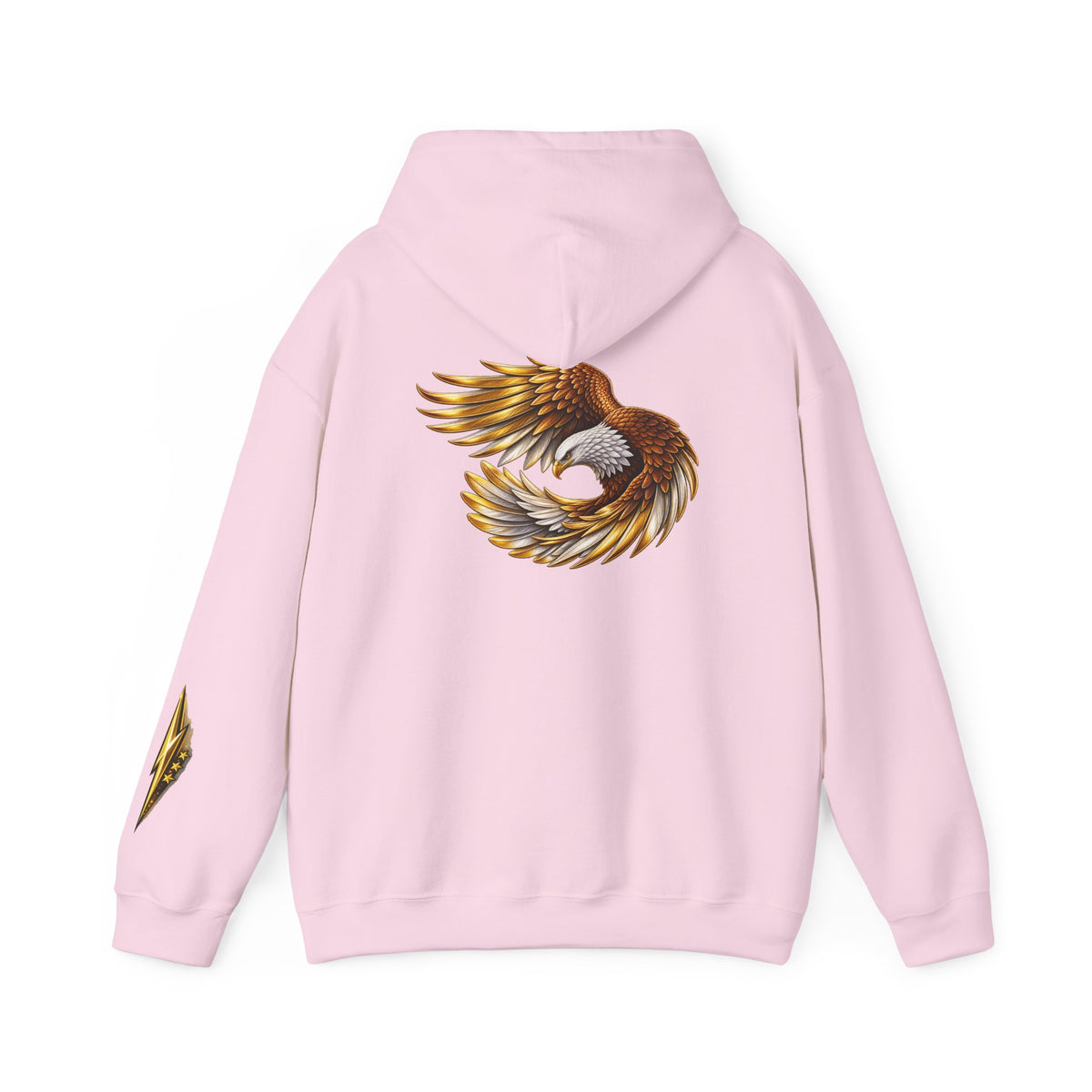 Eagle Wing Circle Hoodie — Golden Flying Eagle Back Graphic Sweatshirt