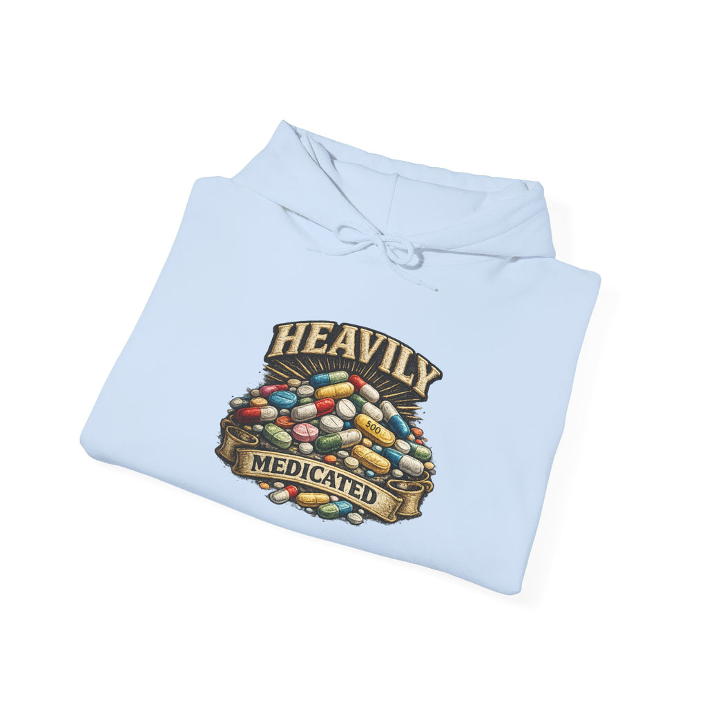 Heavily Medicated Hoodie — 'Heavily Medicated' Pill Pile Graphic Pullover