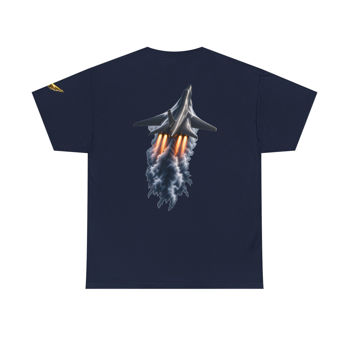Jet Fighter Backprint Tee — Rocket Afterburner Aviation Graphic Shirt