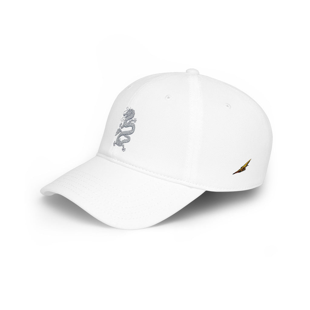 Low-Profile Baseball Cap with White Embroidered Dragon — Minimalist Streetwear Hat