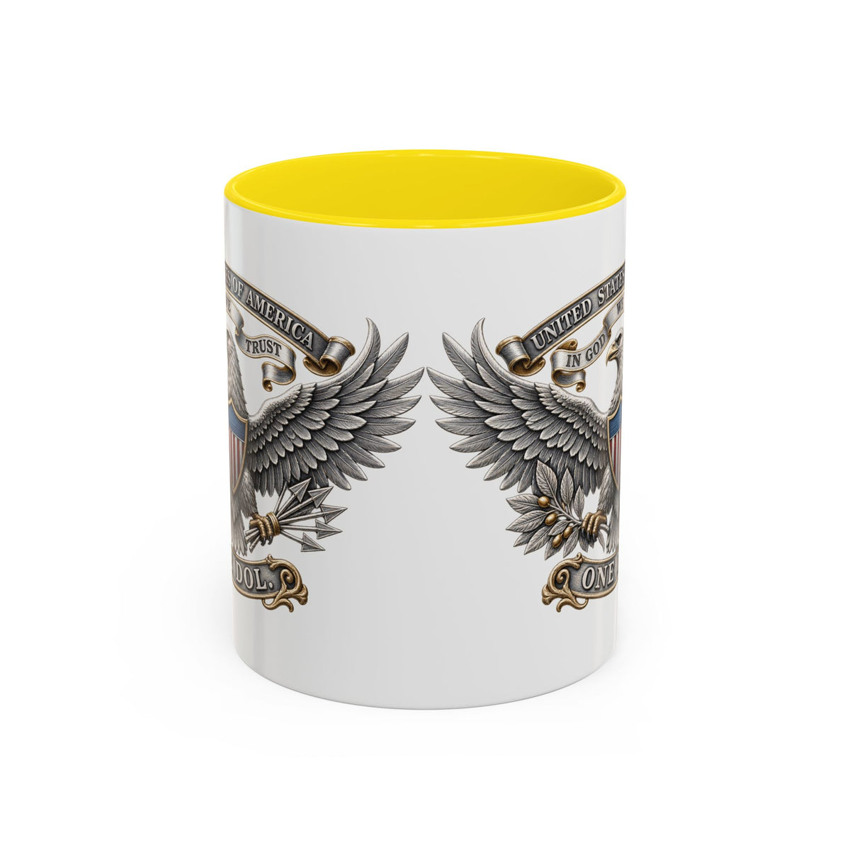 Eagle Shield Accent Coffee Mug — Patriotic "In God We Trust" Design