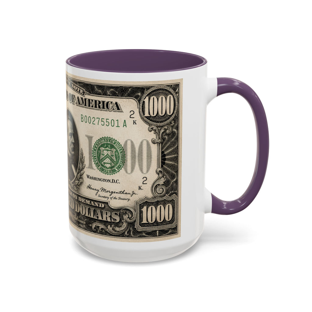 Money Print Coffee Mug — Vintage 1000 & 500 Note Accent Mug