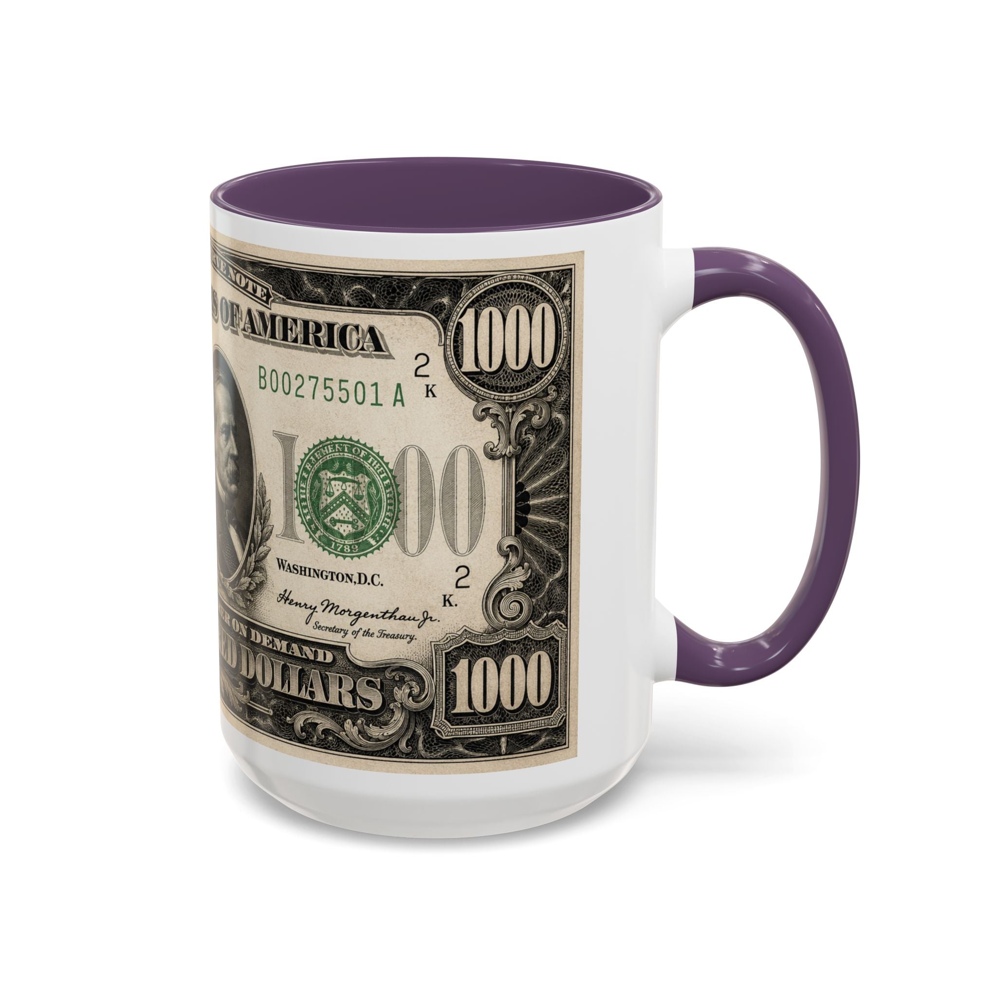 Money Print Coffee Mug — Vintage 1000 & 500 Note Accent Mug
