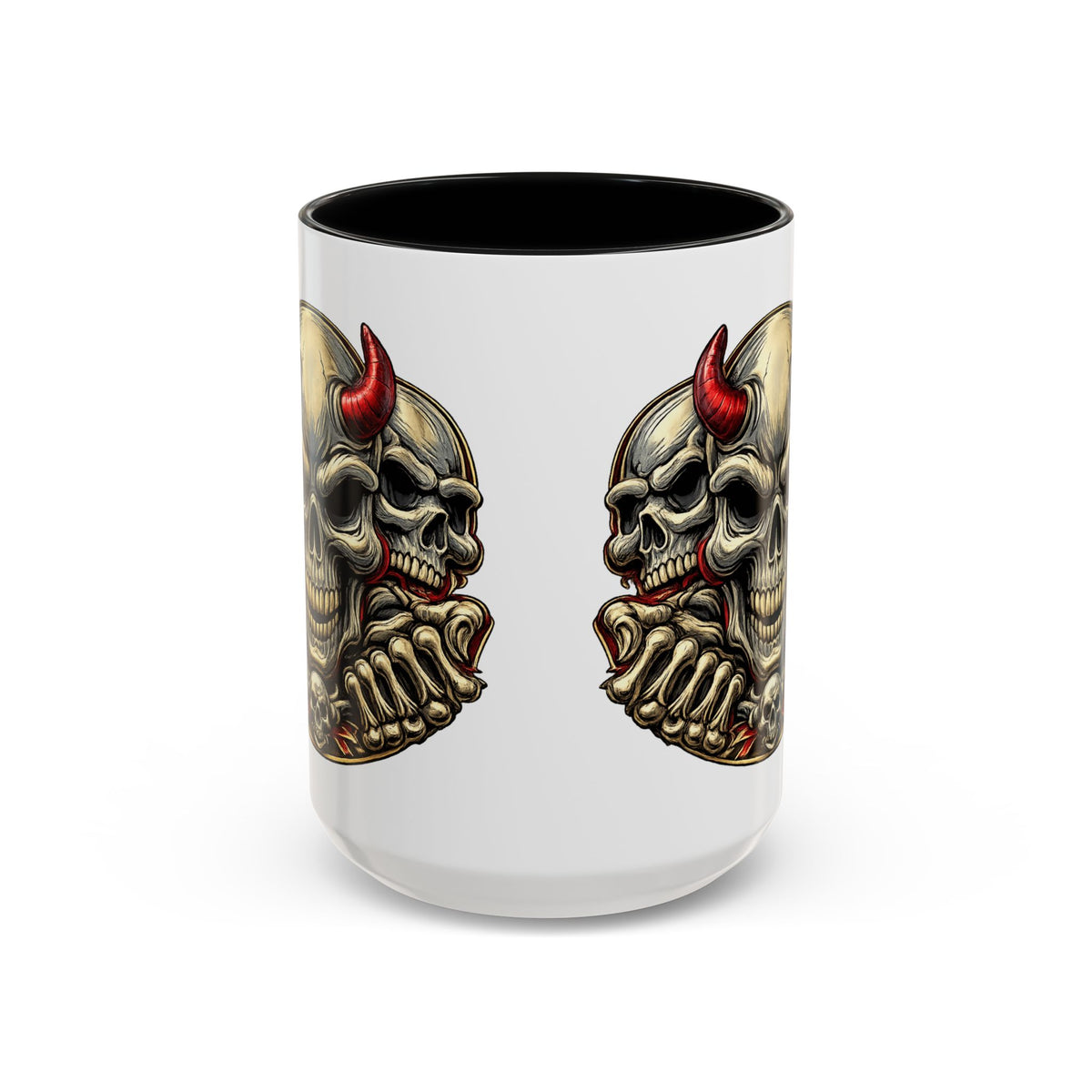 Devil Skull Accent Coffee Mug – Gothic Demon Skull Design (11/15 oz)