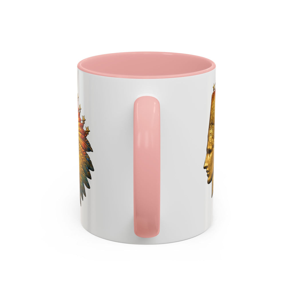 Golden Native Headdress Accent Coffee Mug – Vintage Indian Chief Design (11/15oz)
