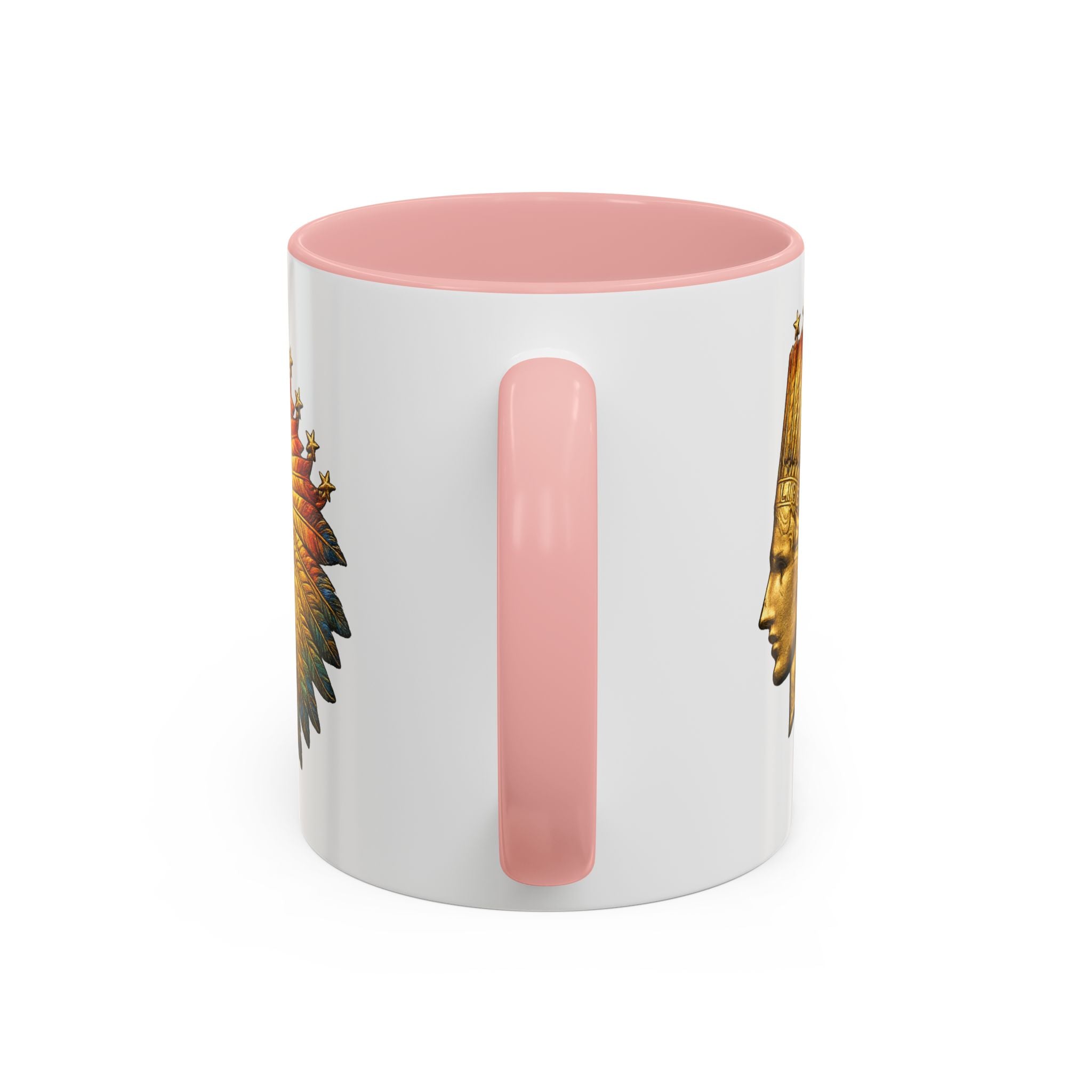 Golden Native Headdress Accent Coffee Mug – Vintage Indian Chief Design (11/15oz)