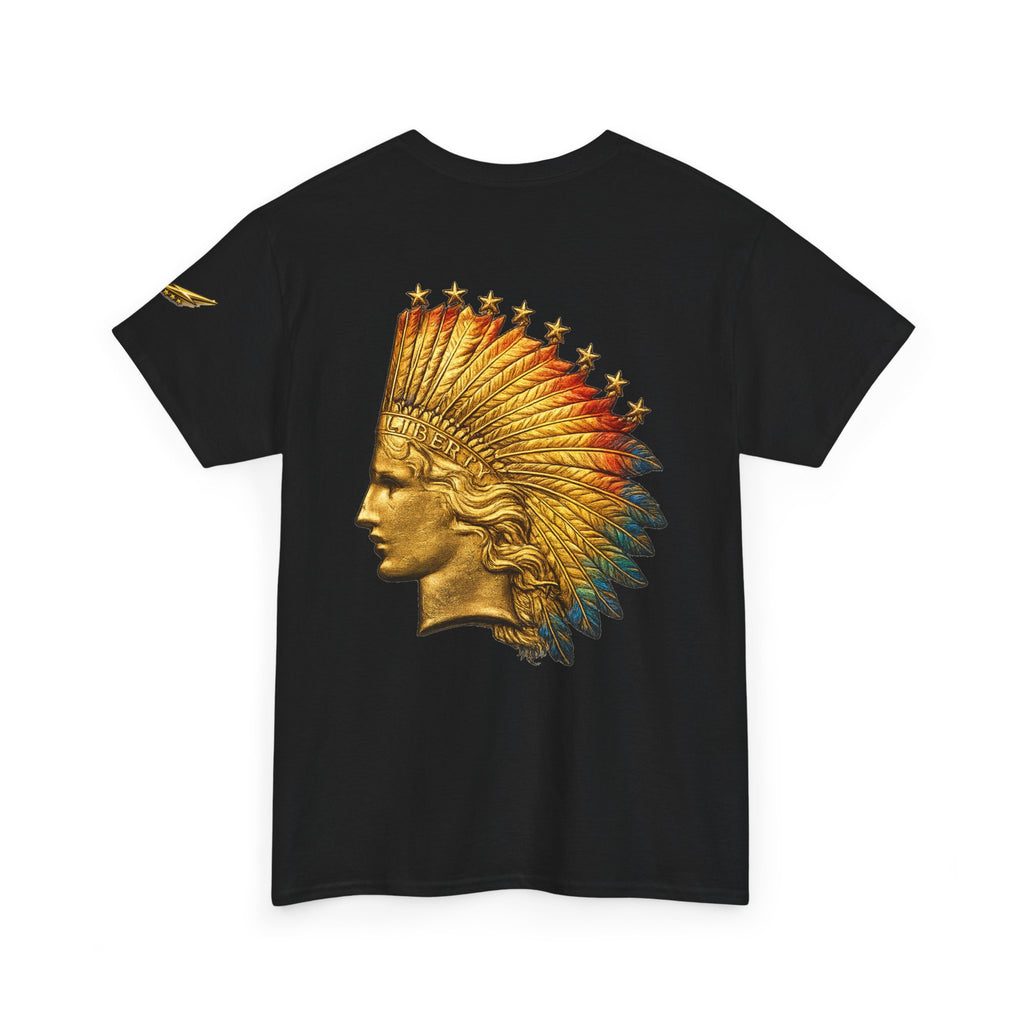Graphic Tee — Golden Native Chief Headdress Back Print