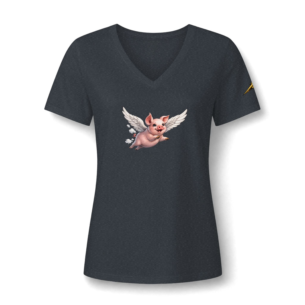 Women's V-Neck Tee — Flying Pig Angel Graphic