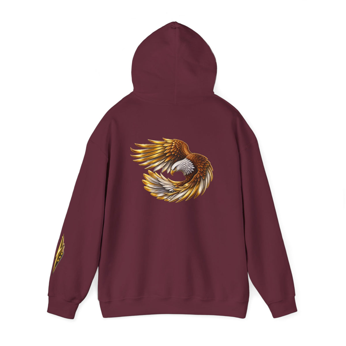 Eagle Wing Circle Hoodie — Golden Flying Eagle Back Graphic Sweatshirt