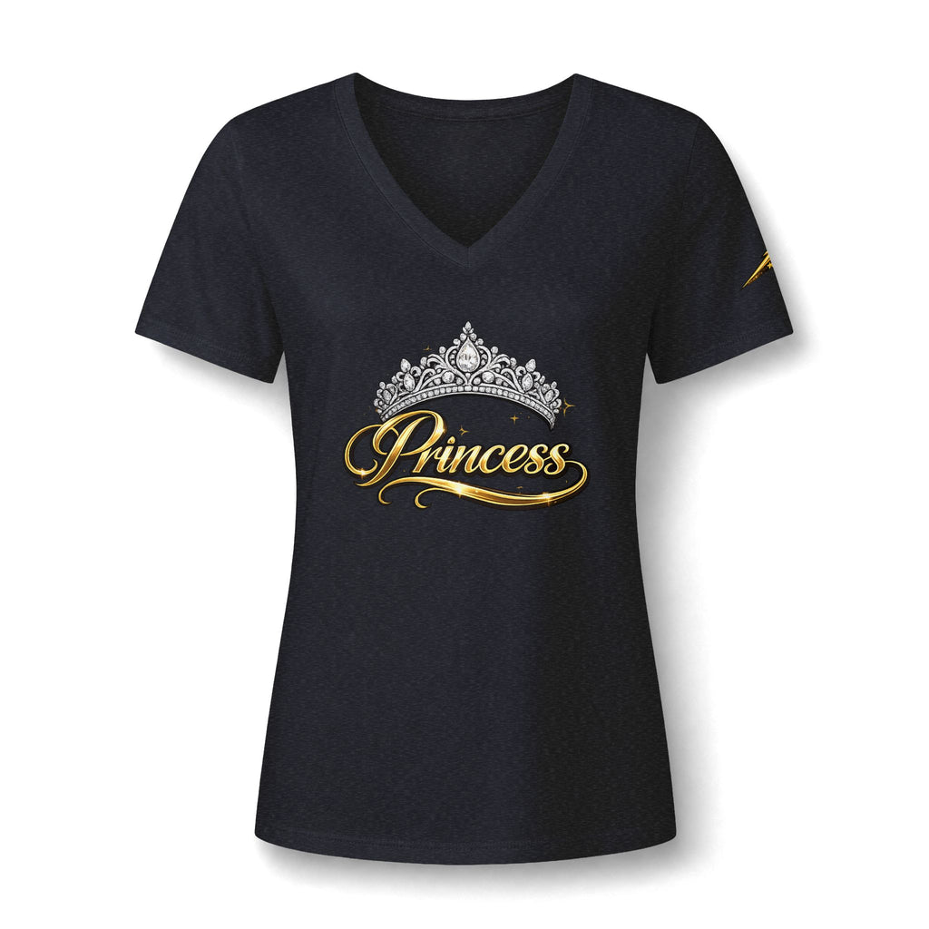 Princess V-Neck Tee — Rhinestone Tiara Graphic Shirt for Women