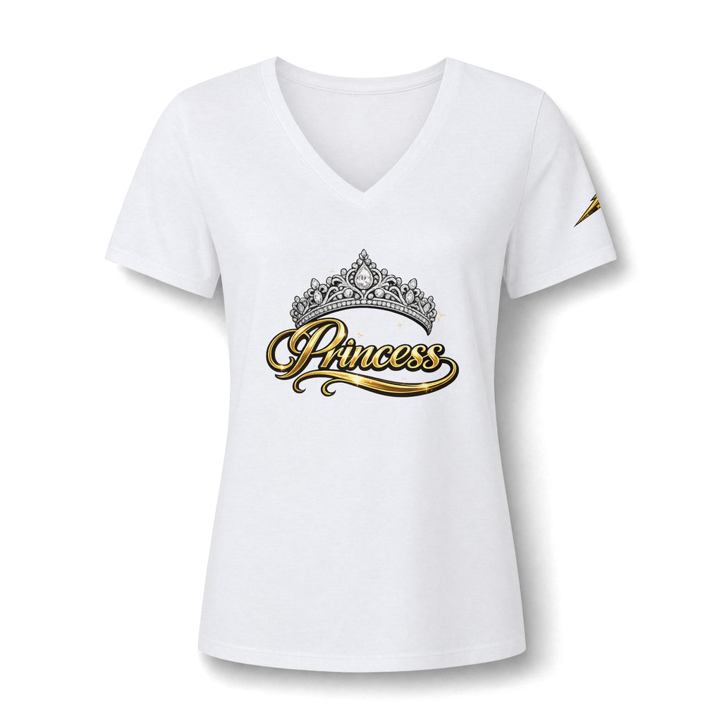 Princess V-Neck Tee — Rhinestone Tiara Graphic Shirt for Women