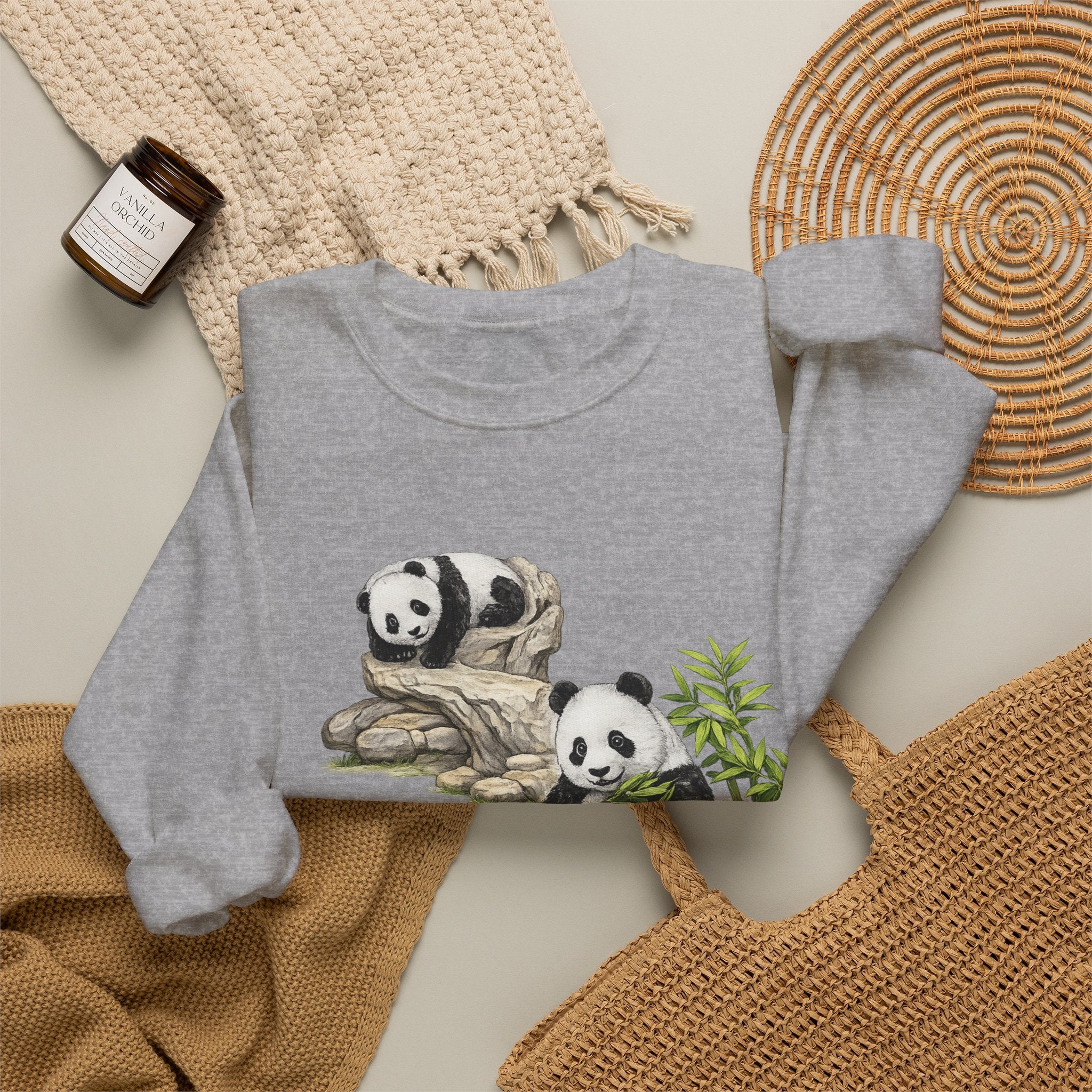 Panda Family Crewneck Sweatshirt — Cute Bamboo Bears Graphic