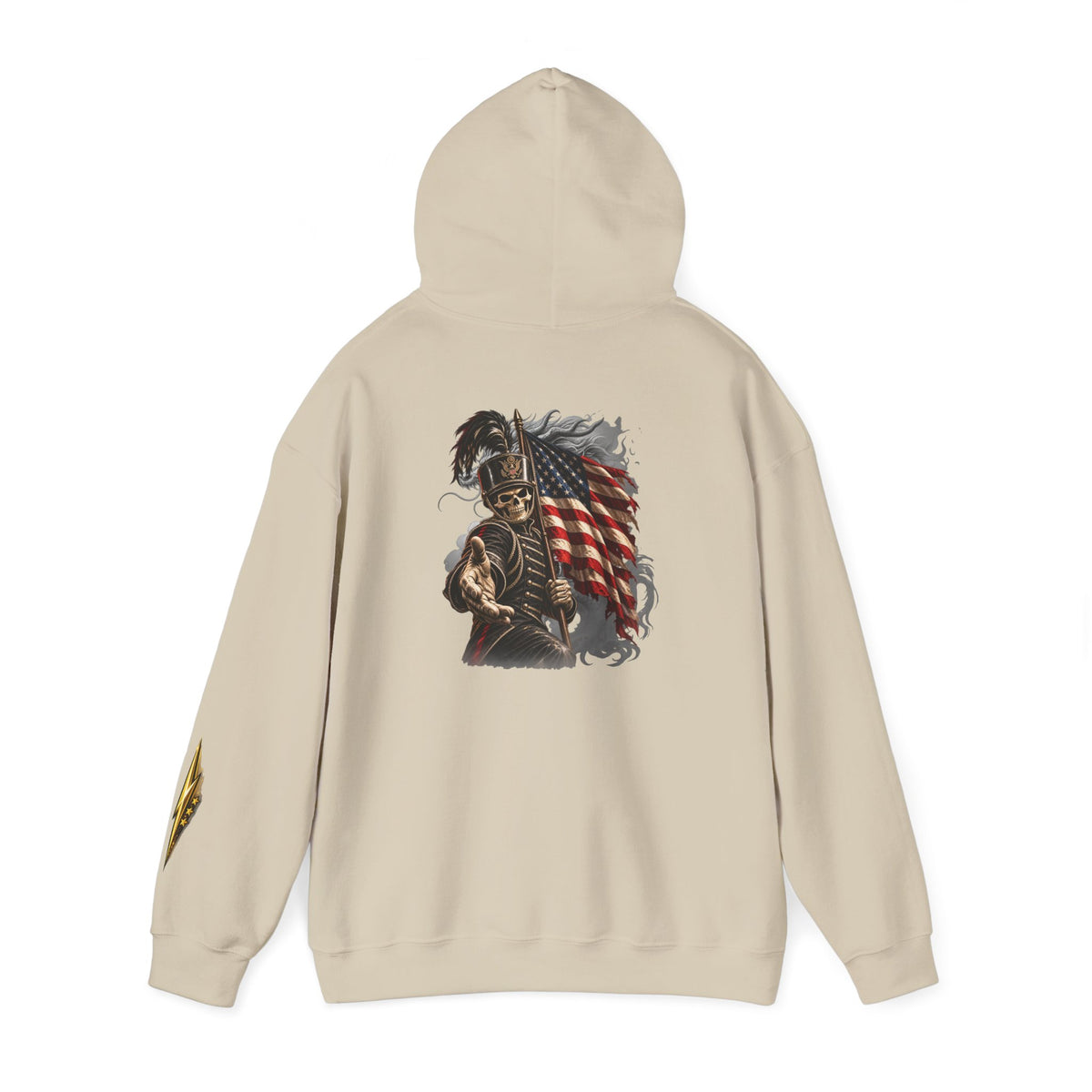 Patriotic Warrior Hoodie — American Flag Skull Back Graphic