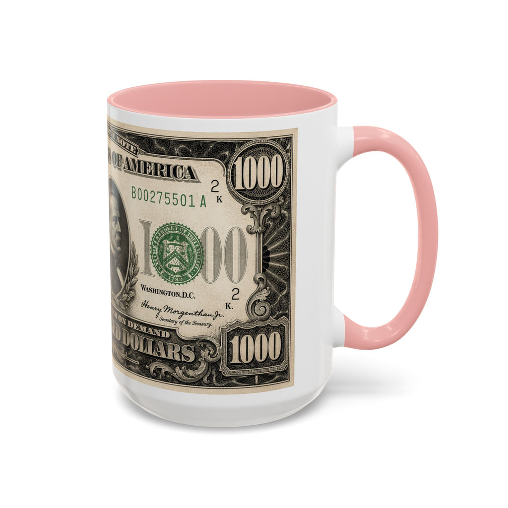 Money Print Coffee Mug — Vintage 1000 & 500 Note Accent Mug