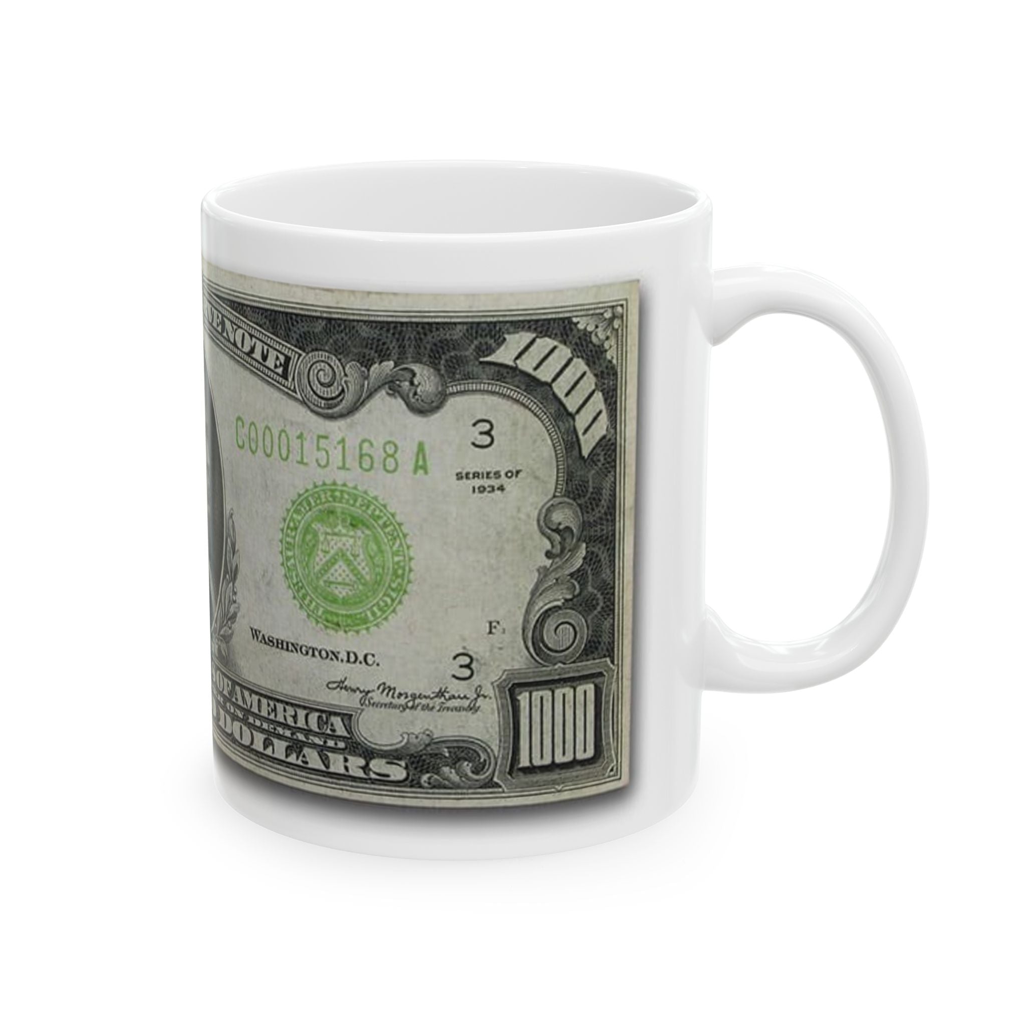 Vintage $1000 Federal Reserve Note Ceramic Mug — Retro Banknote Coffee Cup (11oz/15oz)