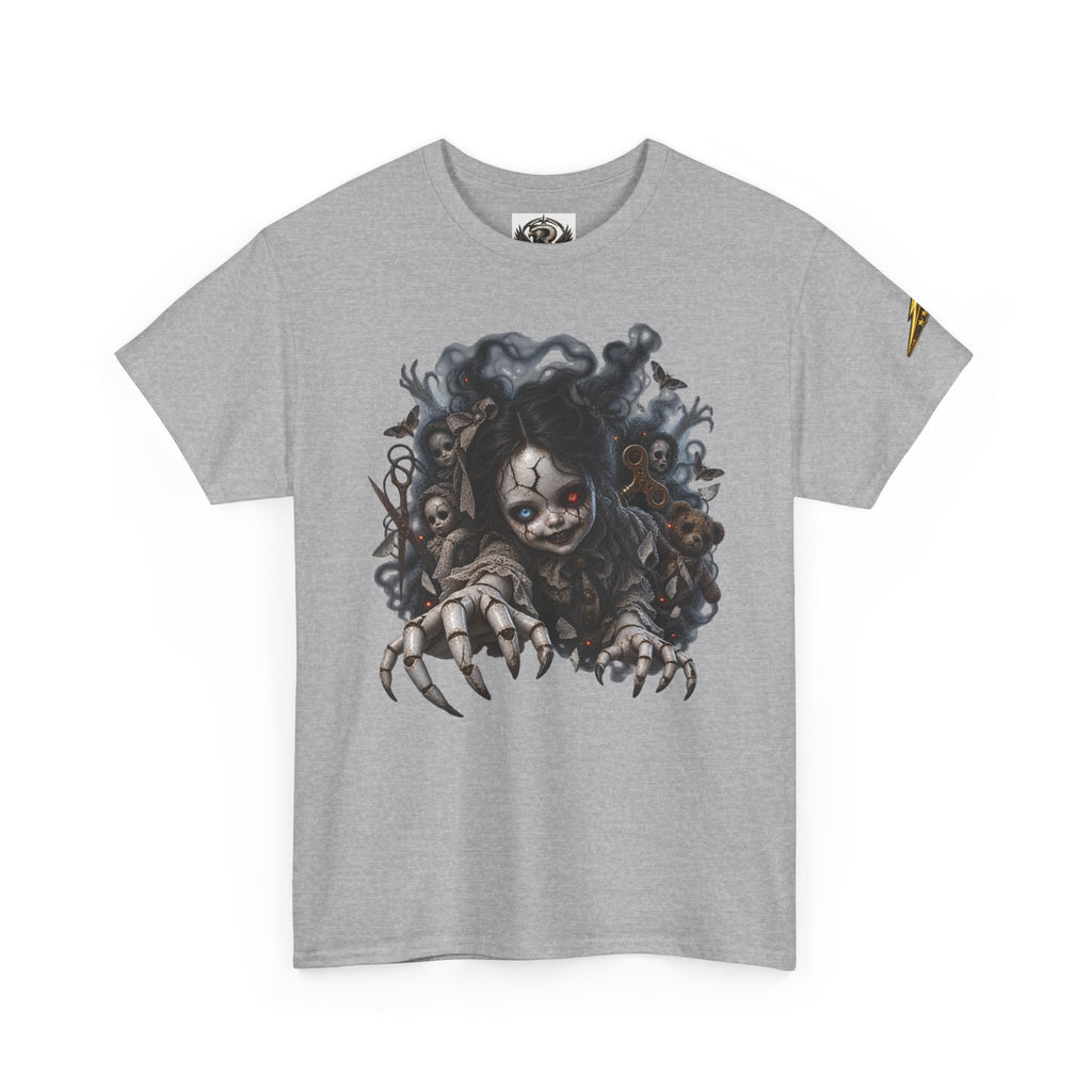 Creepy Claw Doll Graphic Tee — Dark Horror Monster Shirt