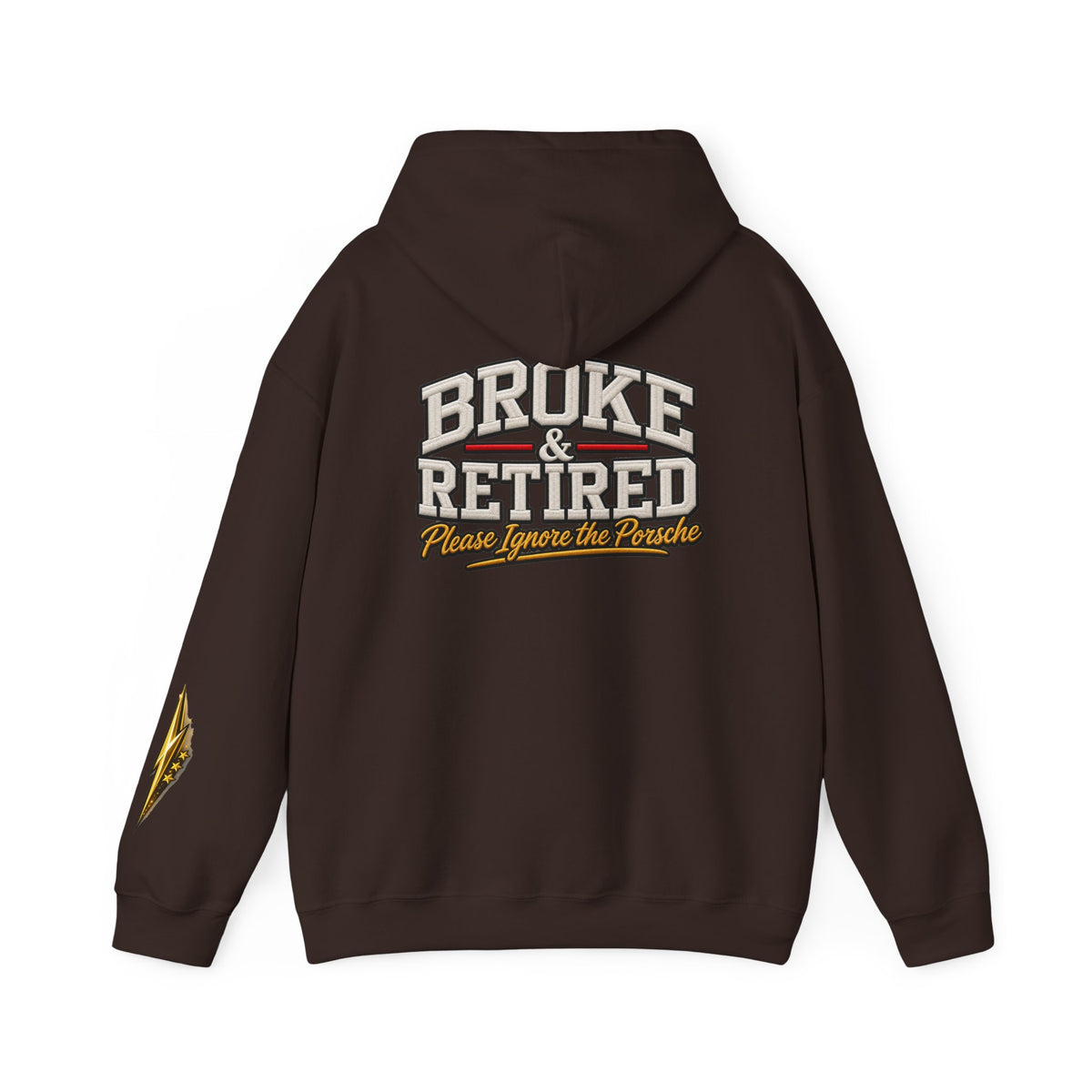 Broke & Retired Hoodie — 'Please Ignore the Pockets' Graphic Sweatshirt