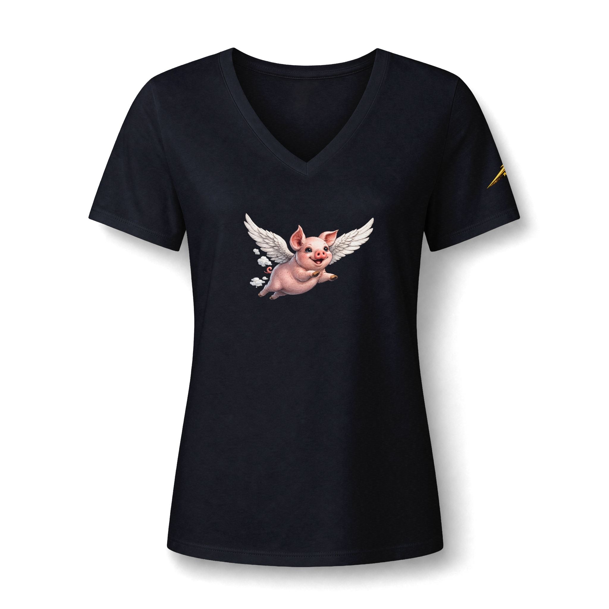 Women's V-Neck Tee — Flying Pig Angel Graphic