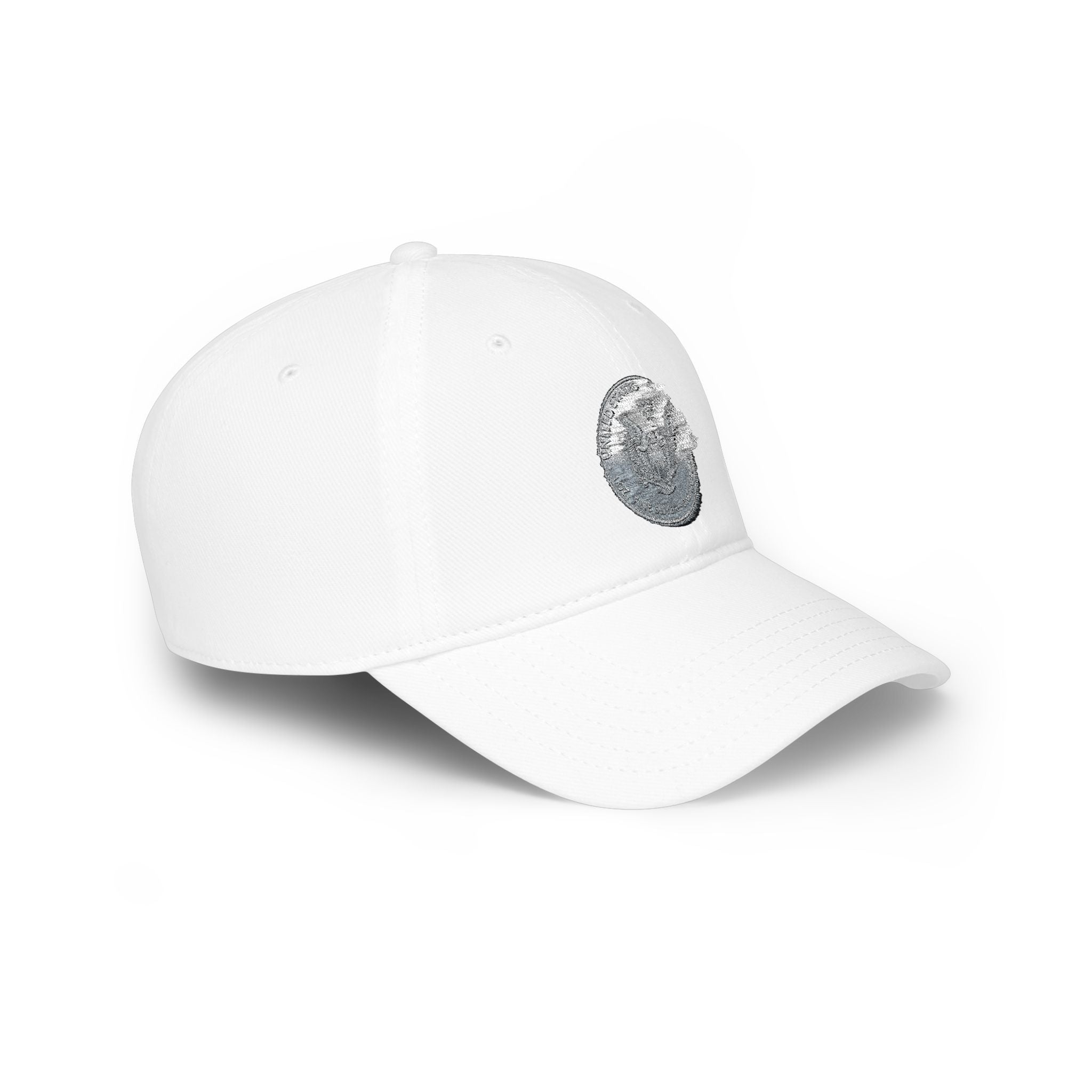 Low Profile Baseball Cap with Silver Coin Patch — Vintage Coin Dad Hat, Casual Streetwear Cap
