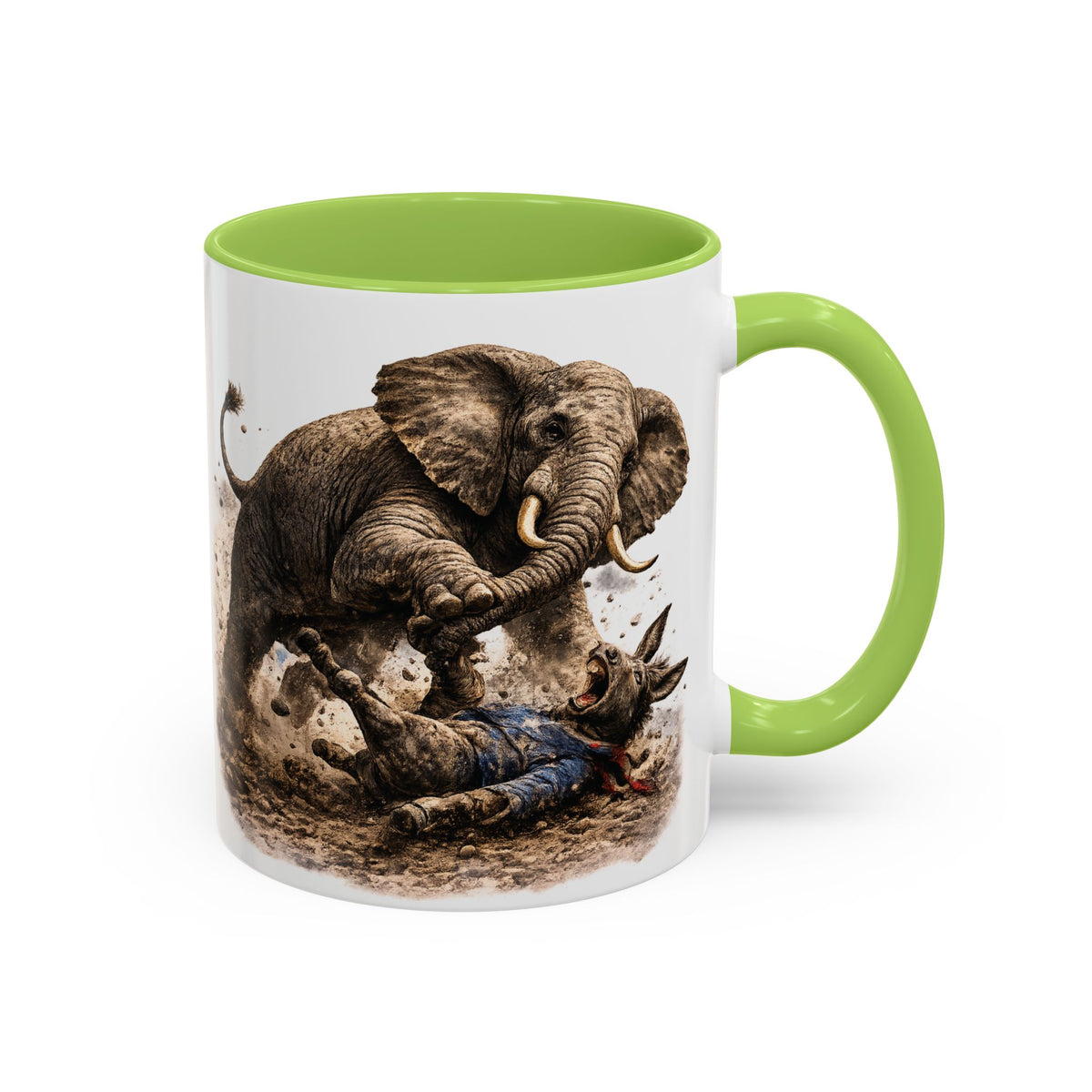 Elephant Charge Accent Coffee Mug — Dramatic Wildlife Illustration (11/15oz)