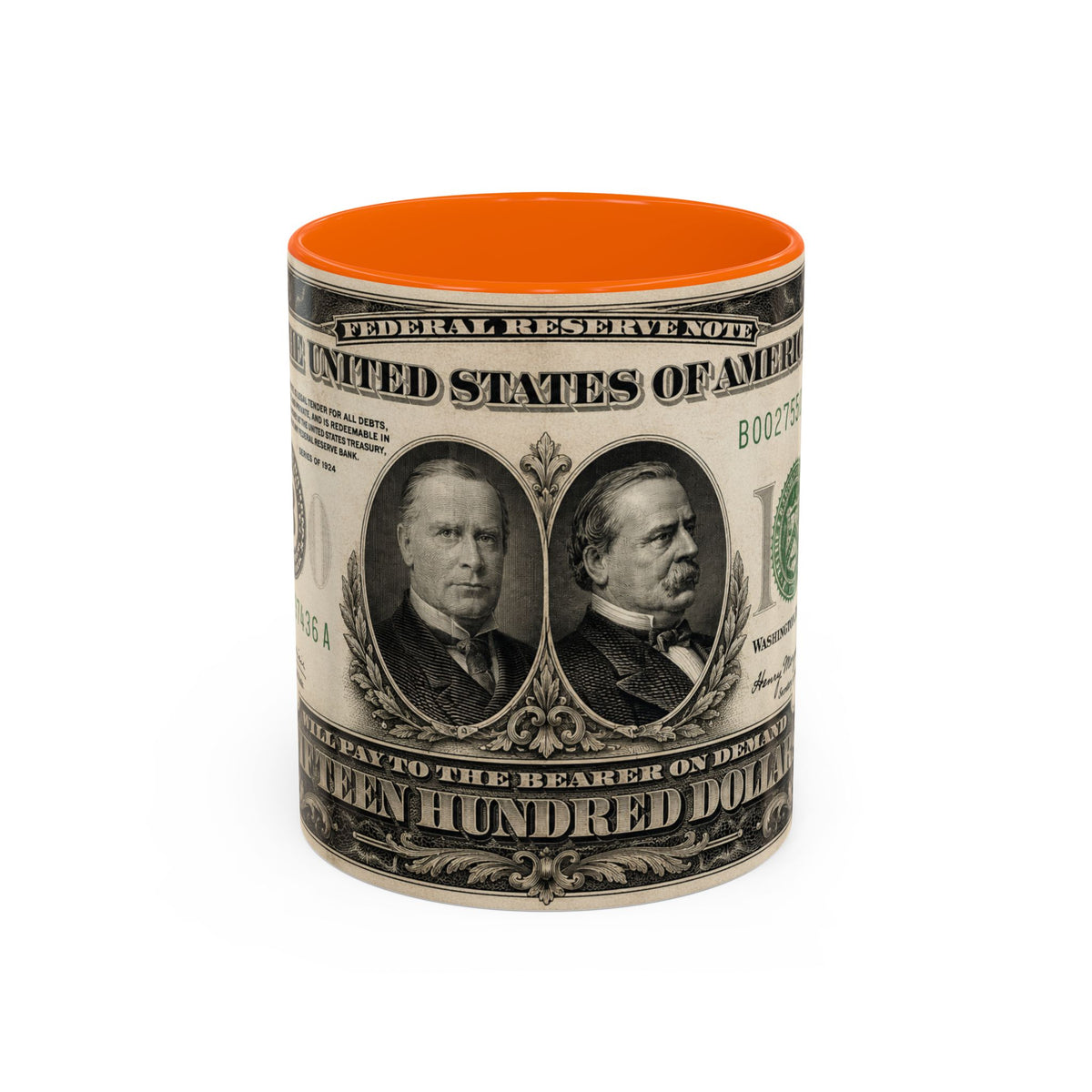 Money Print Coffee Mug — Vintage 1000 & 500 Note Accent Mug