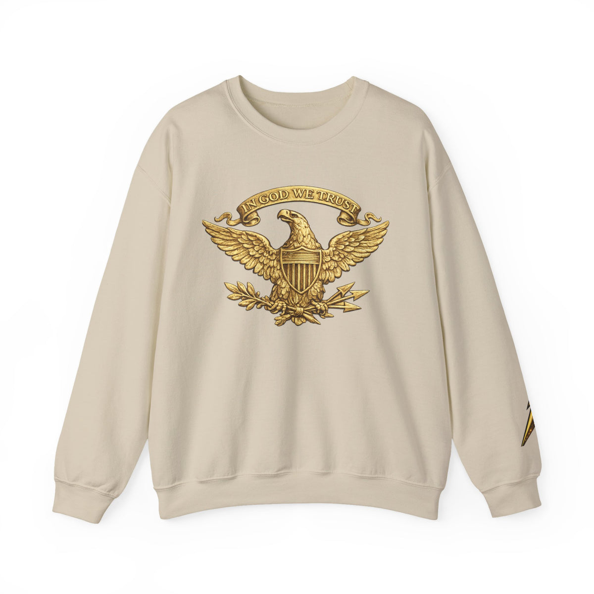 Gold Eagle Emblem Sweatshirt — ‘In God We Trust’ Vintage Patriotic Crewneck