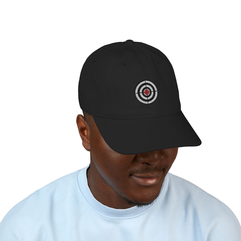 Embroidered Target Baseball Cap — Organic Cotton Dad Hat, Minimal Aim Design