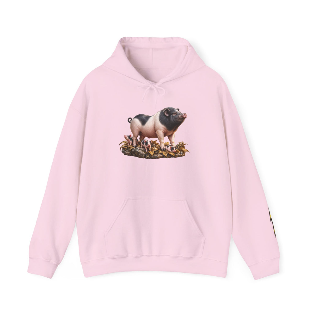 Pig Illustration Hoodie – Farmyard Black & Pink Pig Graphic Pullover