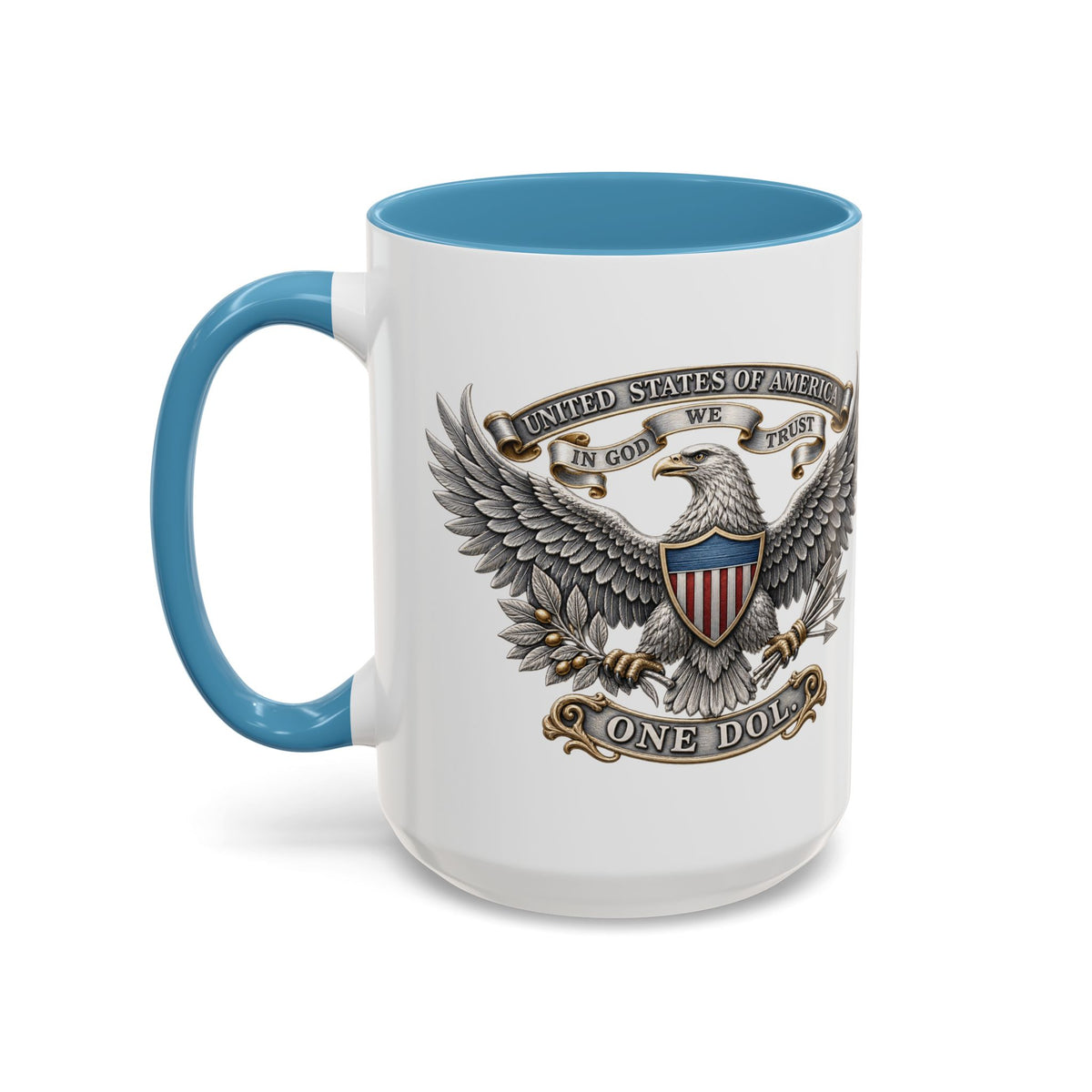 Eagle Shield Accent Coffee Mug — Patriotic "In God We Trust" Design