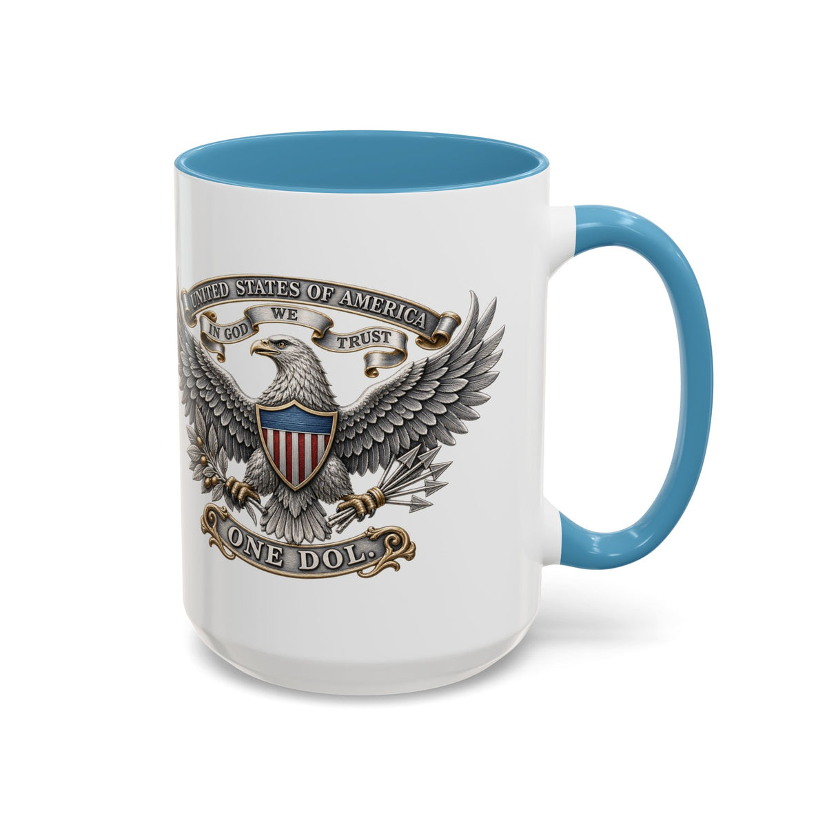 Eagle Shield Accent Coffee Mug — Patriotic "In God We Trust" Design