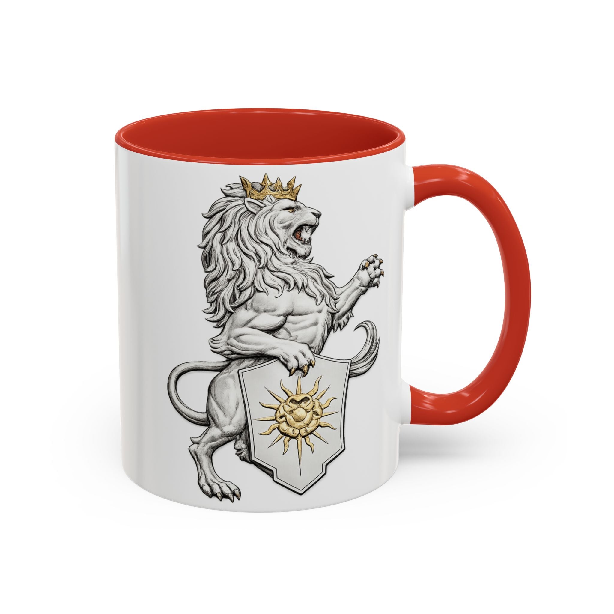 Royal Lion Crest Coffee Mug — Heraldic Crowned Lion Design (11/15oz)
